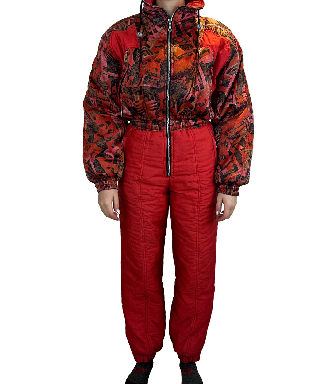 Vintage Skioverall in rot mit muster in M/S