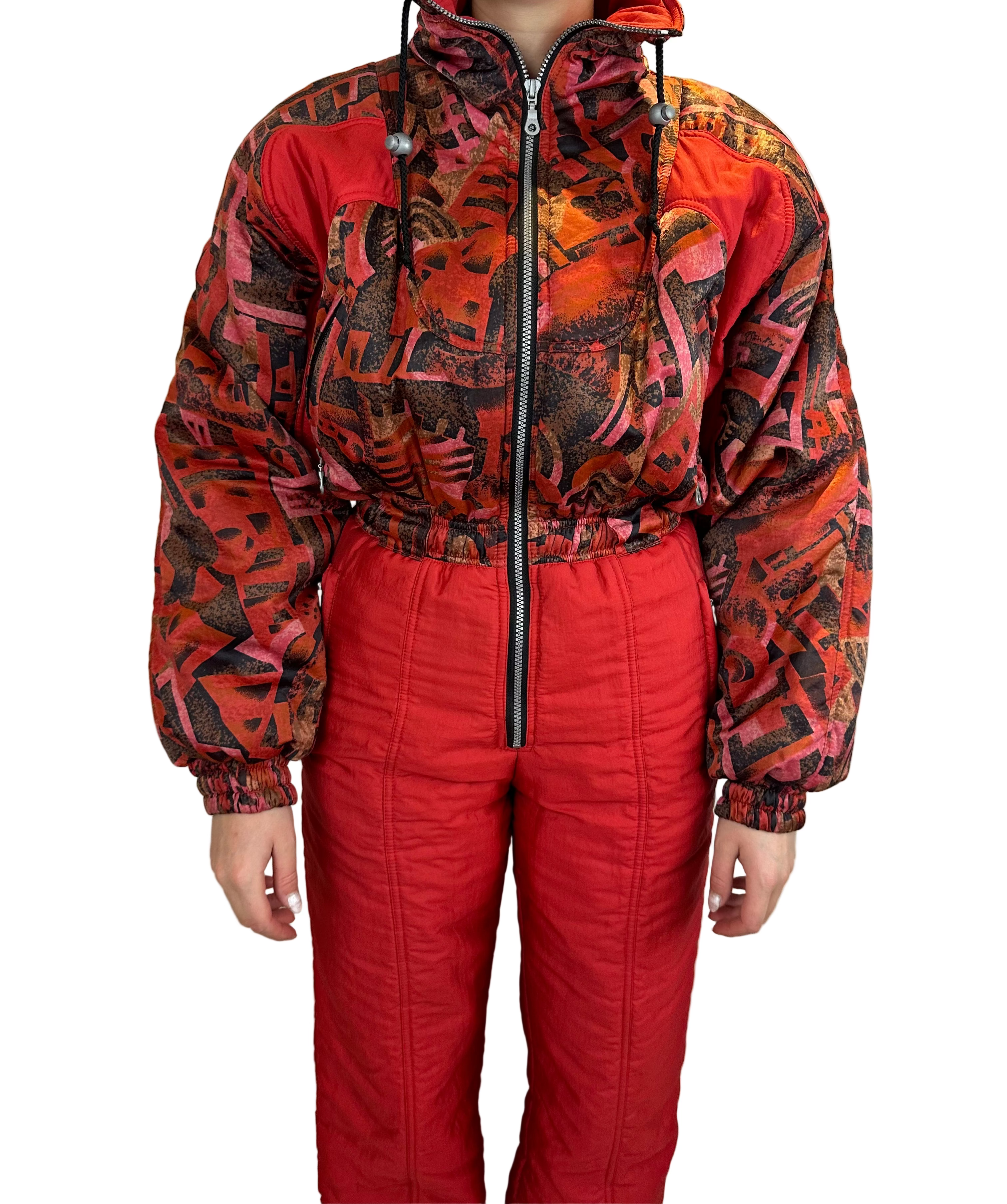 Vintage Skioverall in rot mit muster in M/S