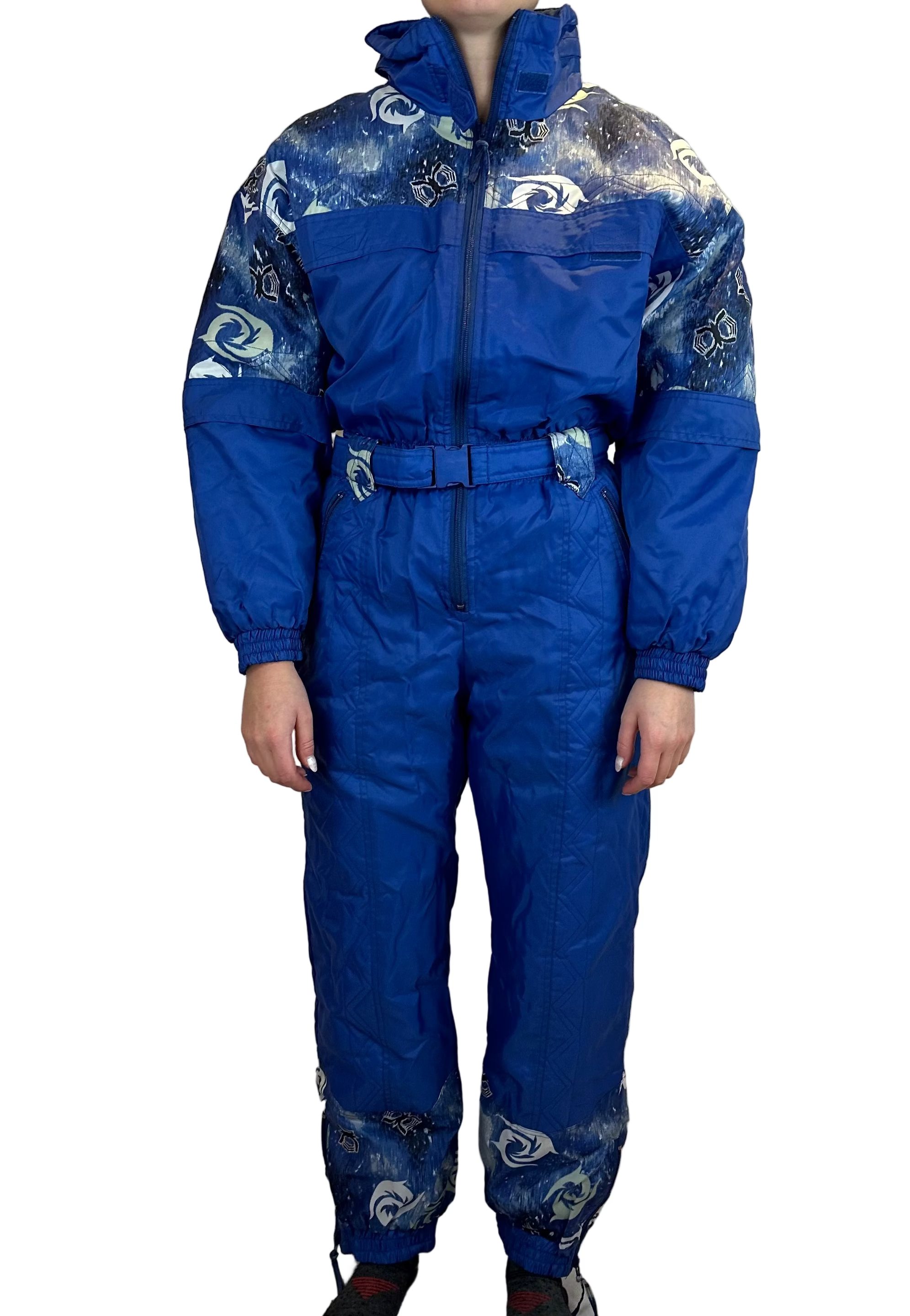Vintage Skioverall in blau mit muster