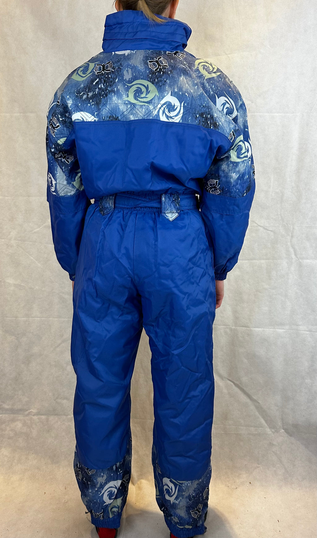 Vintage Skioverall in blau mit muster