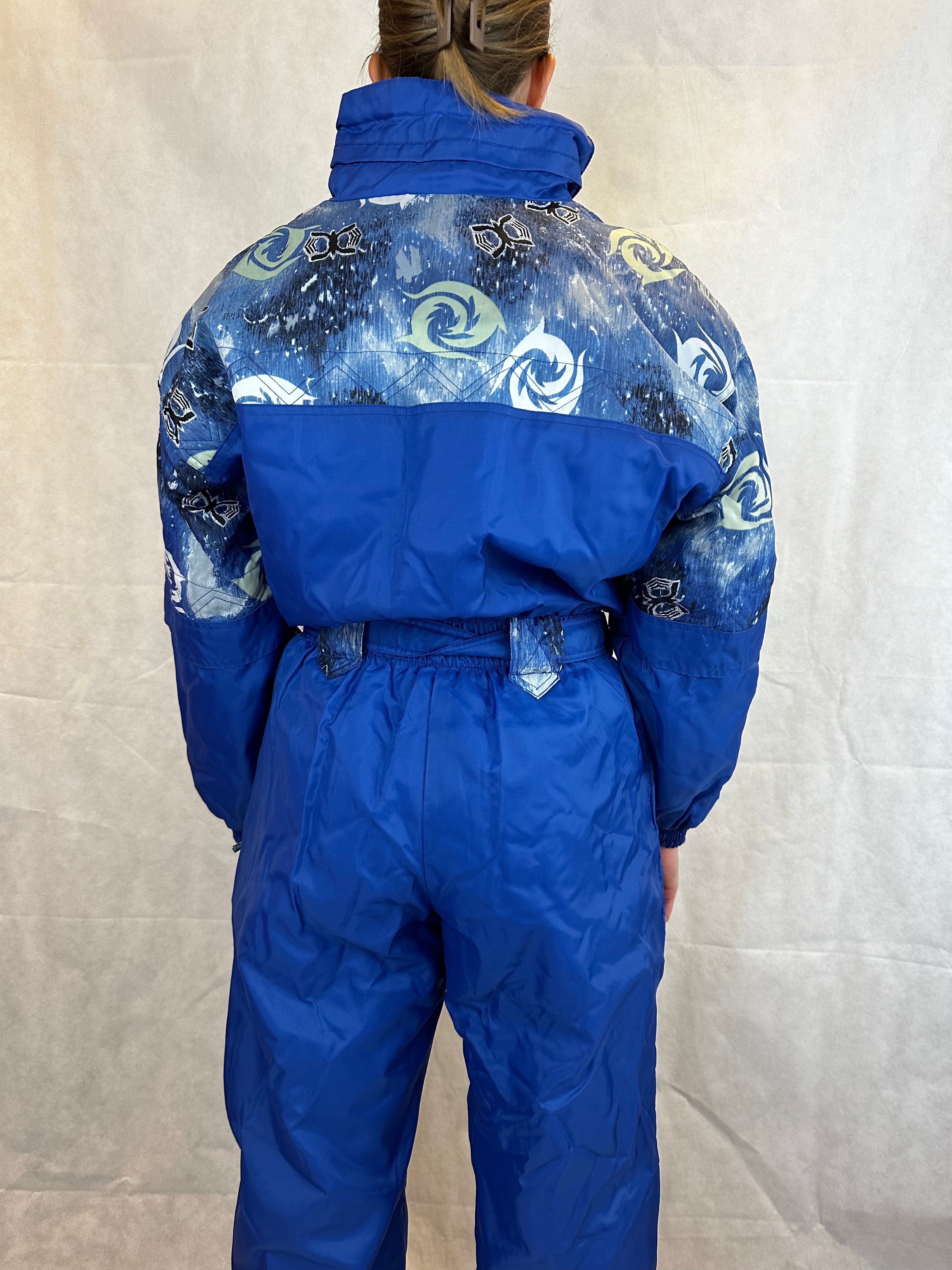 Vintage Skioverall in blau mit muster