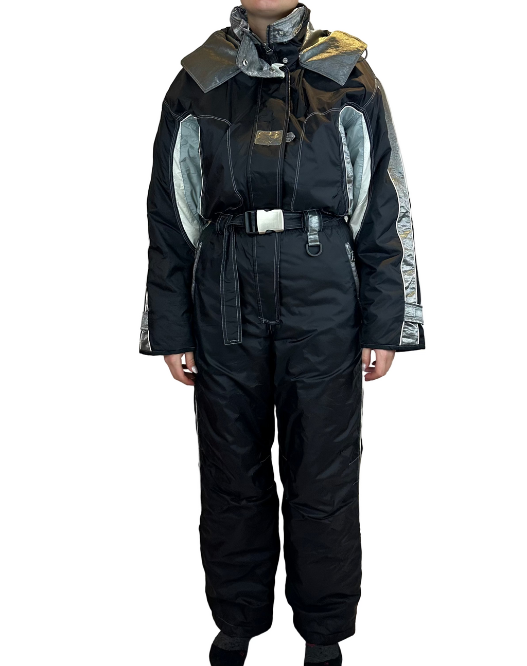 Vintage Skioverall von DIADORA in Schwarz/Silber S/M