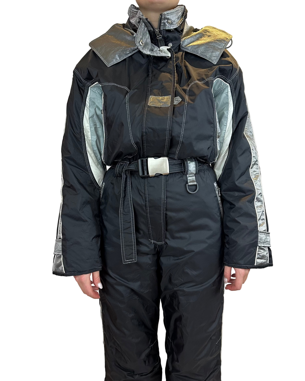 Vintage Skioverall von DIADORA in Schwarz/Silber S/M