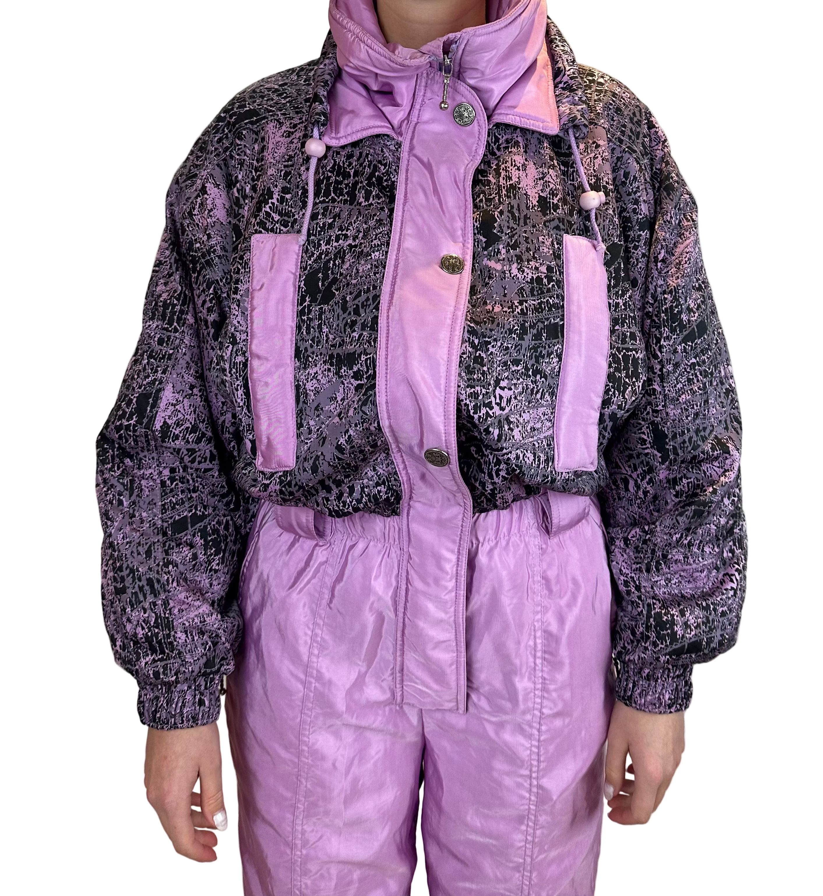 Vintage Skioverall in rosa/schwarz in S/M