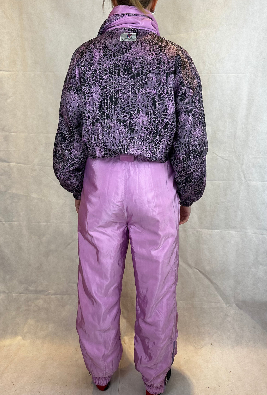 Vintage Skioverall in rosa/schwarz in S/M