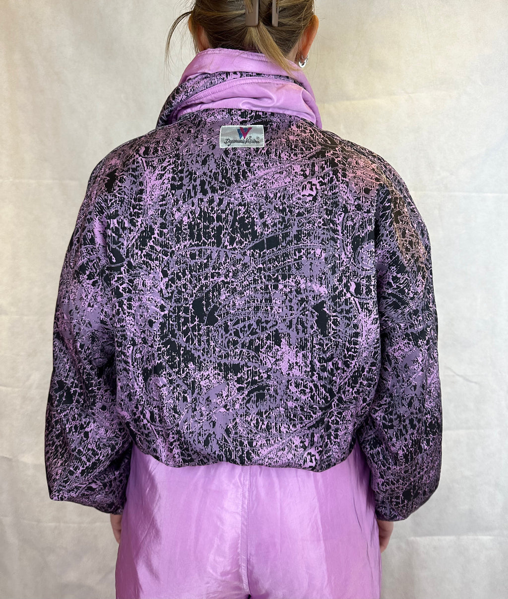 Vintage Skioverall in rosa/schwarz in S/M