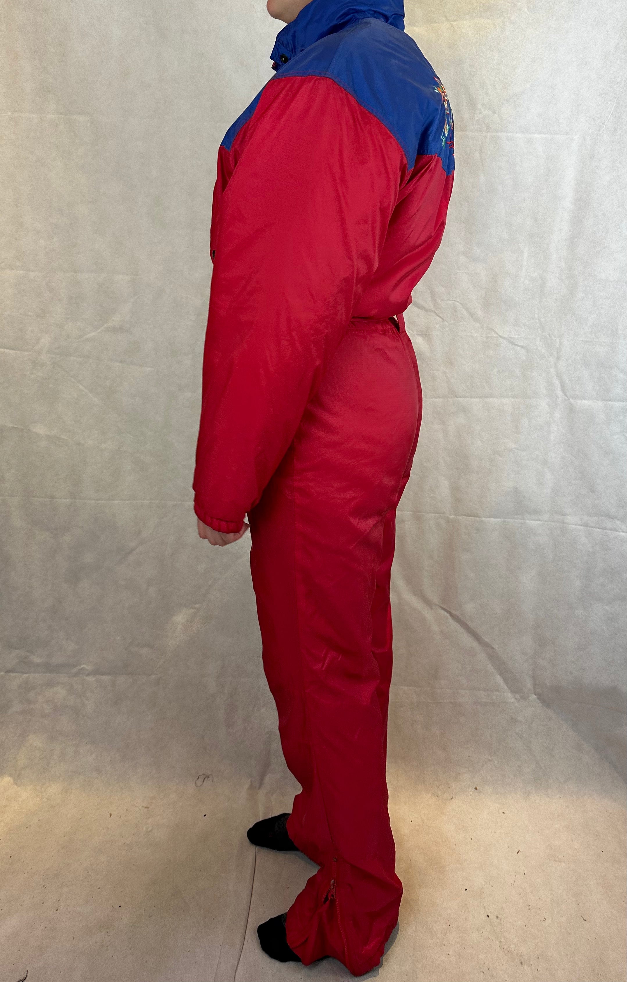 Vintage Skioverall in rot/blau in S