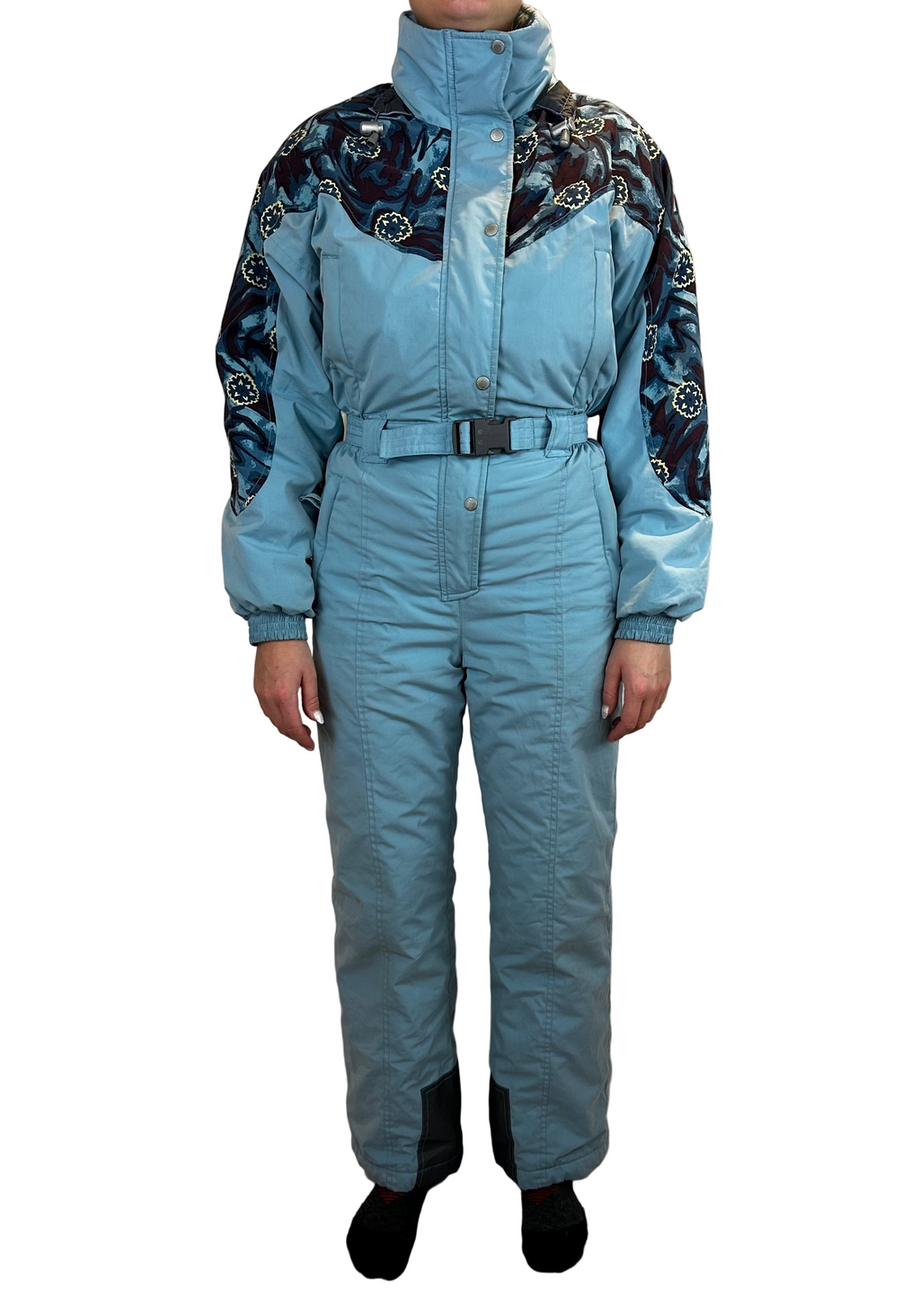 Vintage Skioverall in turkis mit Muster S/M