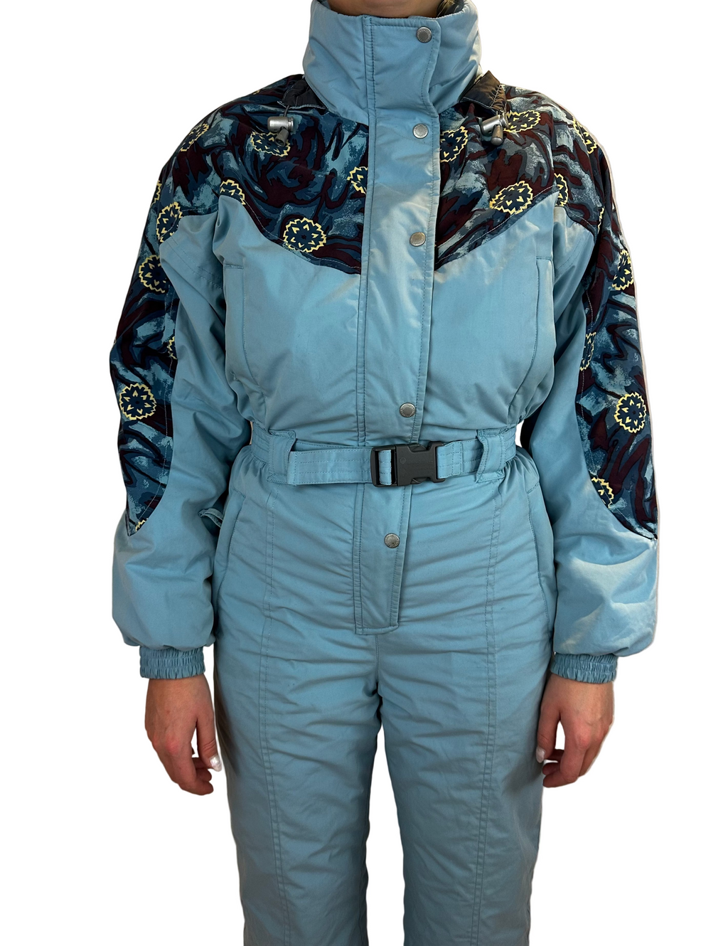 Vintage Skioverall in turkis mit Muster S/M