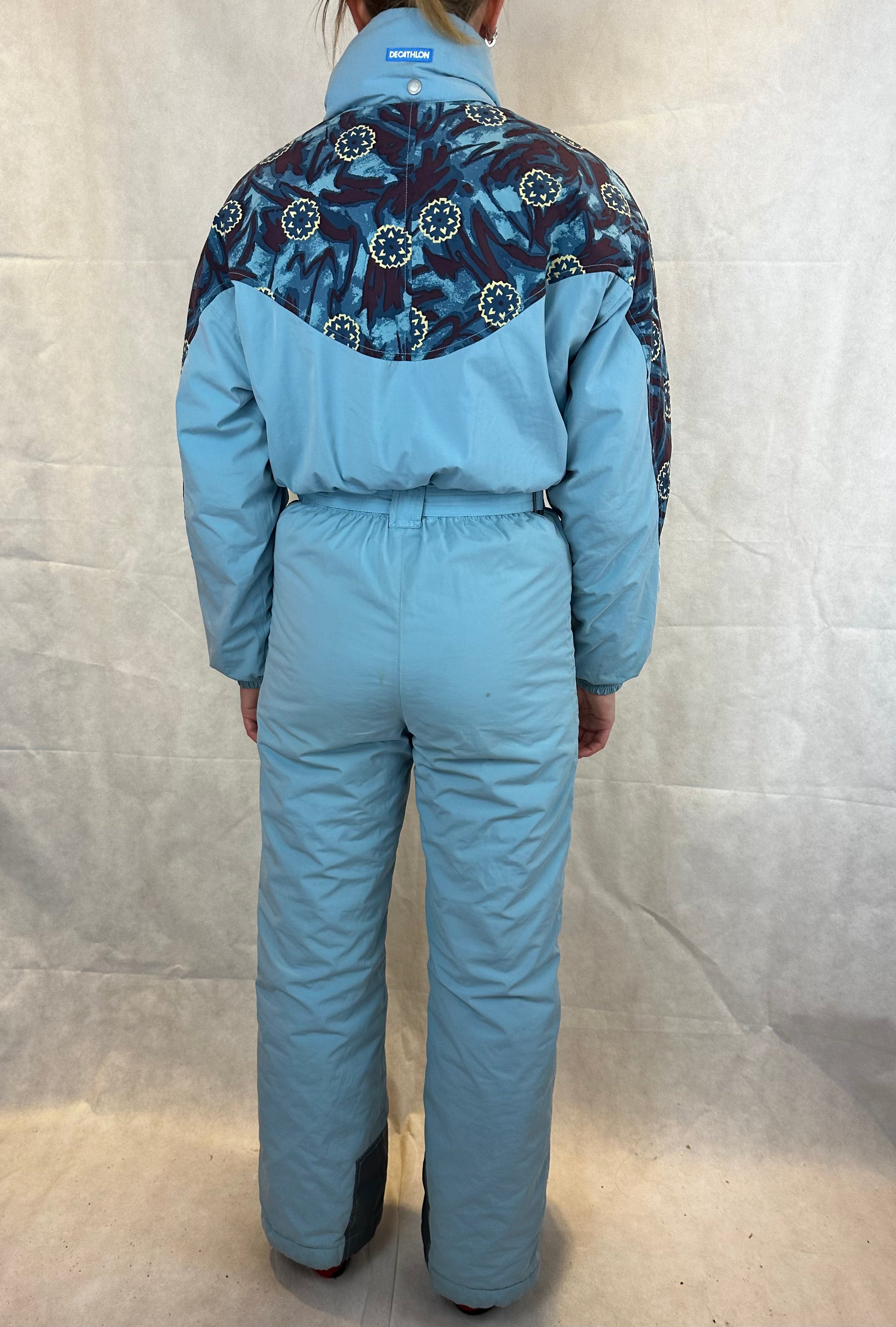 Vintage Skioverall in turkis mit Muster S/M