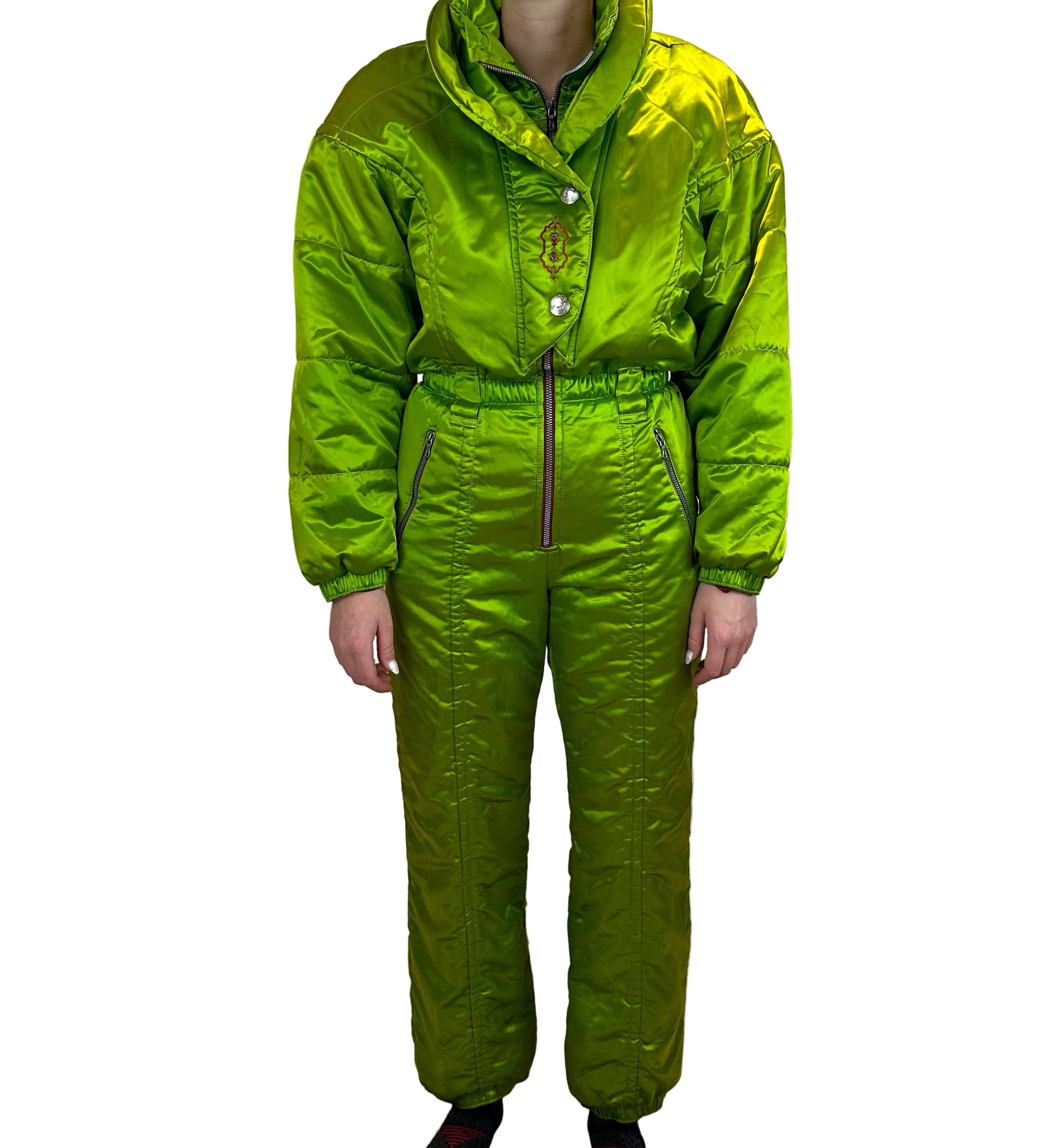 Vintage Skioverall in Grün mit glanz S/M