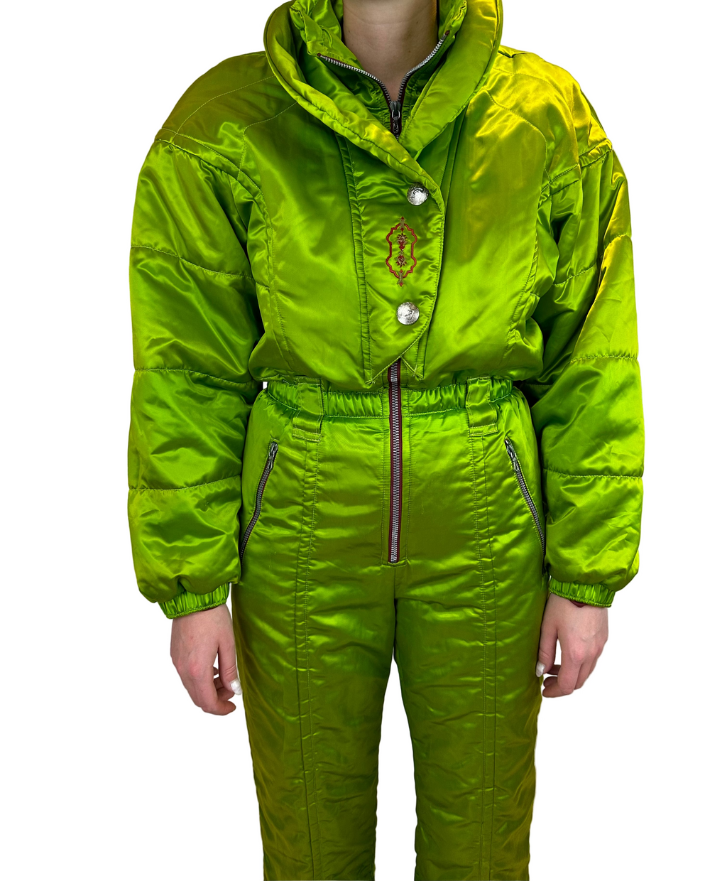 Vintage Skioverall in Grün mit glanz S/M