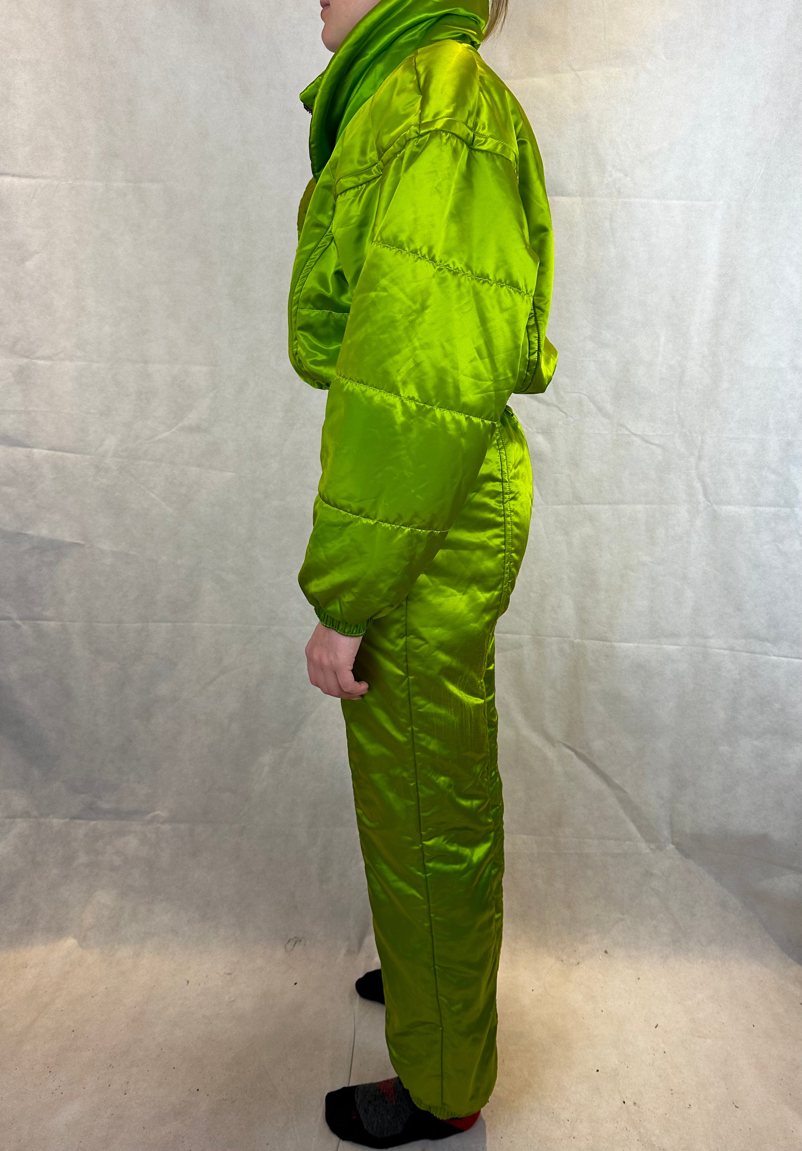 Vintage Skioverall in Grün mit glanz S/M