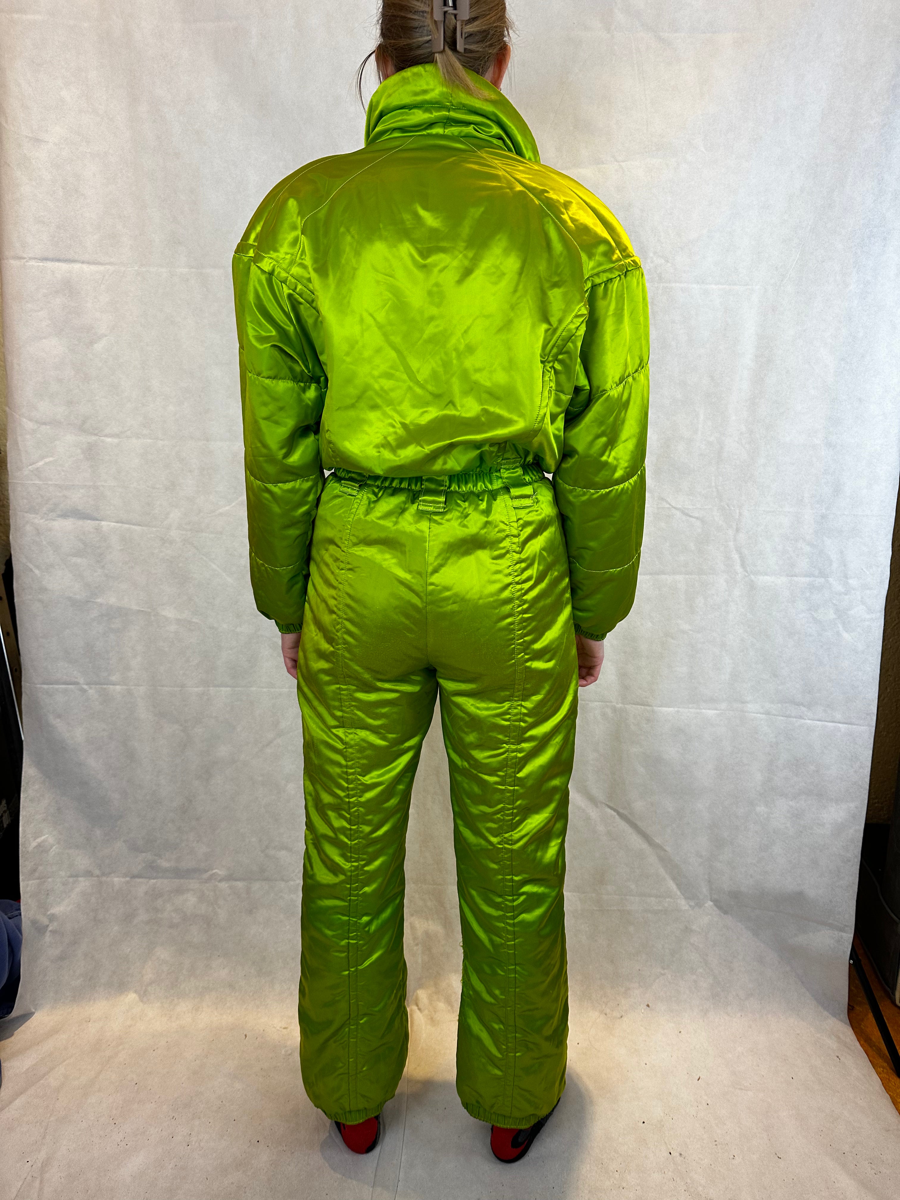 Vintage Skioverall in Grün mit glanz S/M