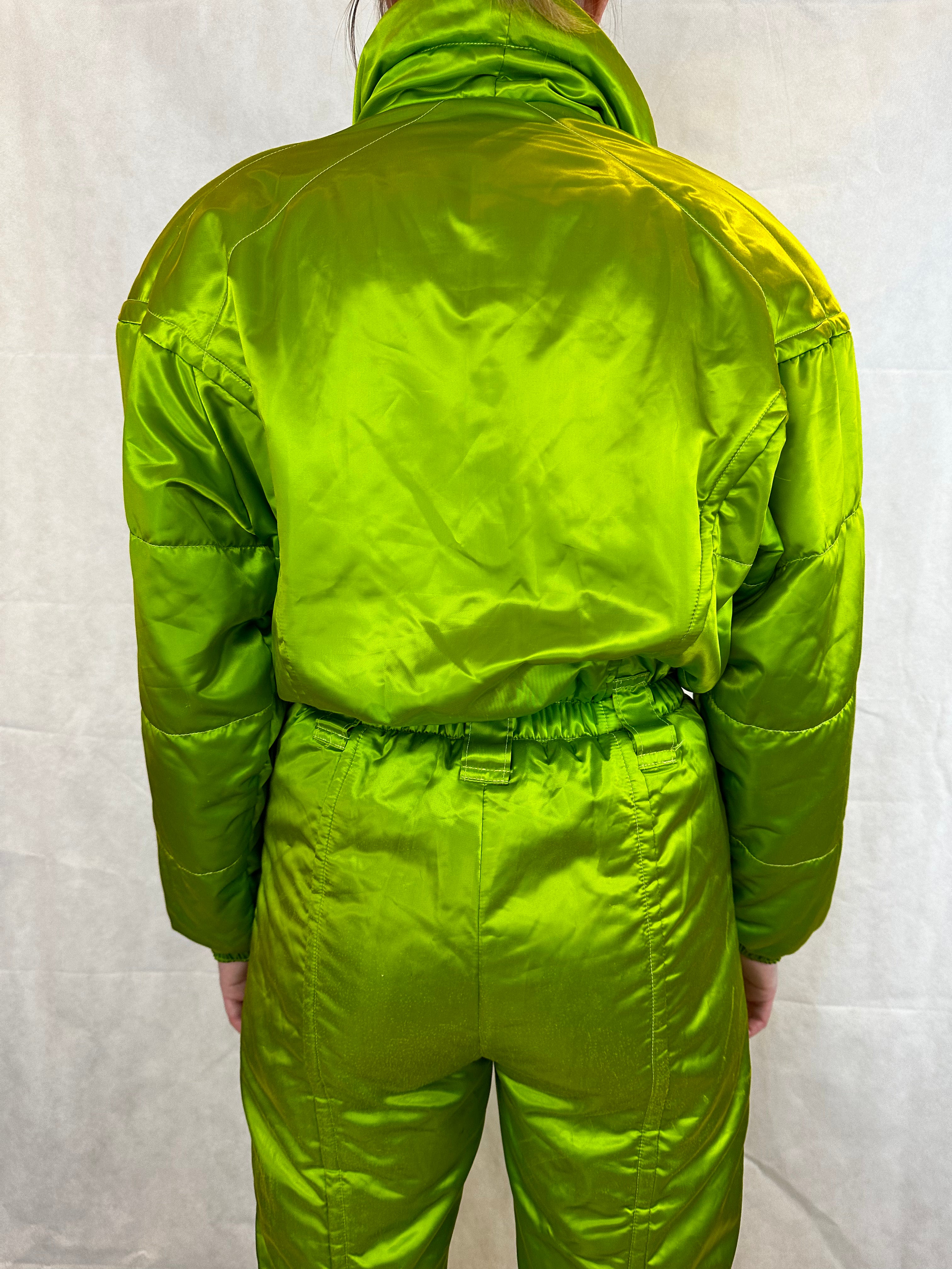 Vintage Skioverall in Grün mit glanz S/M