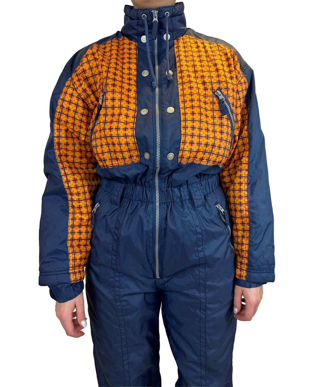 Vintage Skioverall in blau orange S/M