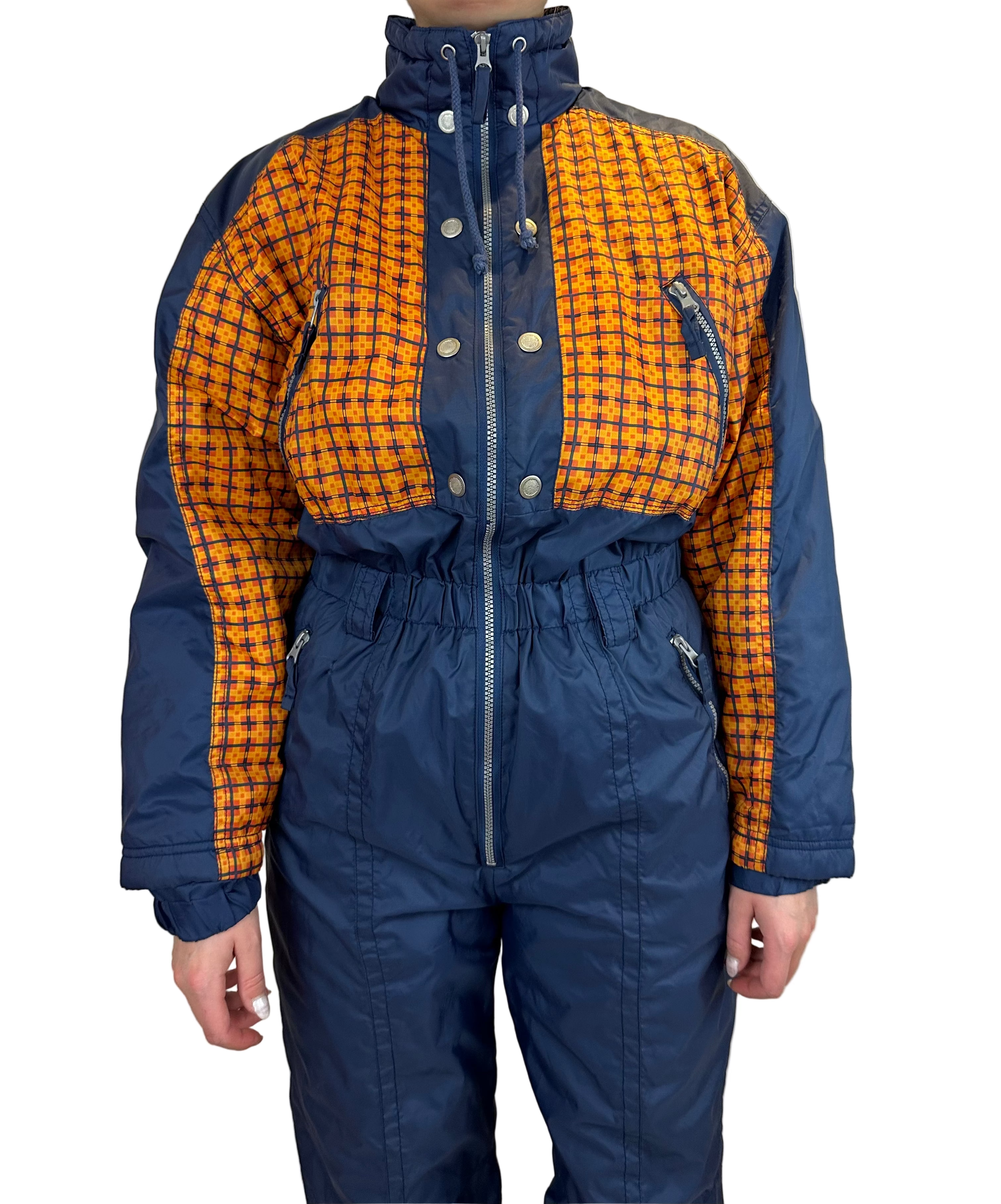Vintage Skioverall in blau orange S/M