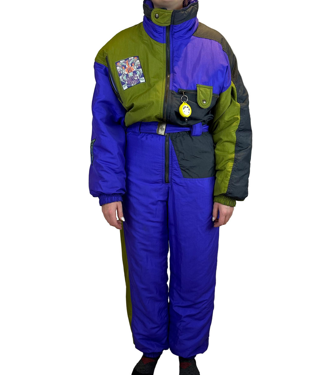 Vintage Skioverall in lila/grün i S/M