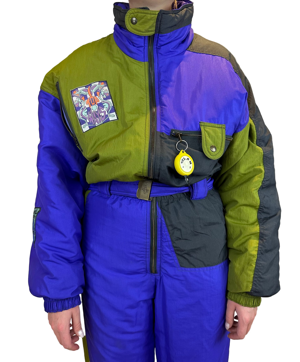Vintage Skioverall in lila/grün i S/M