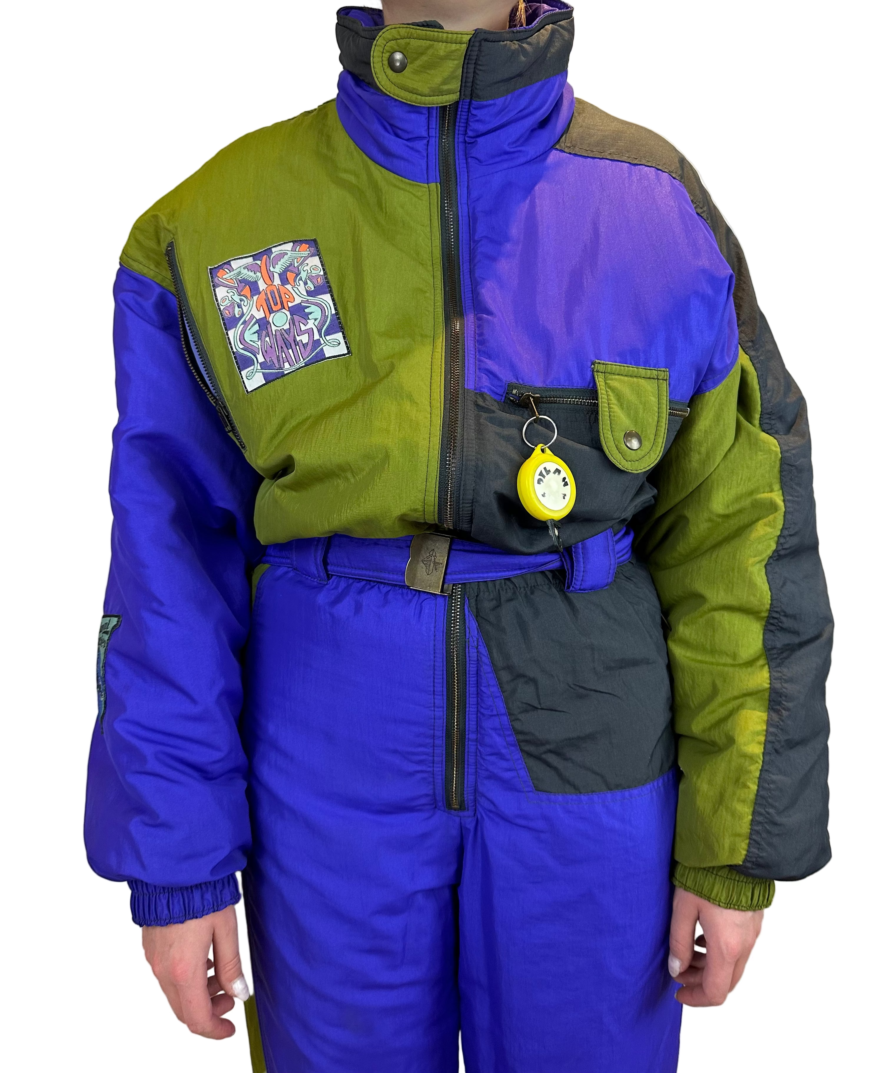 Vintage Skioverall in lila/grün i S/M