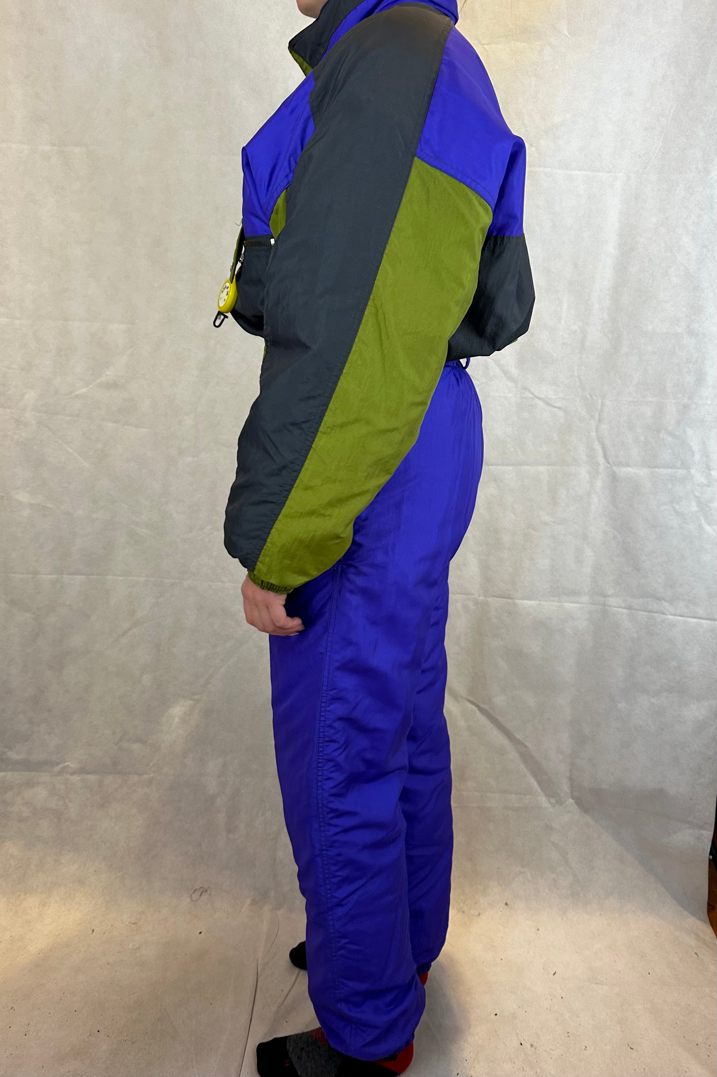 Vintage Skioverall in lila/grün i S/M