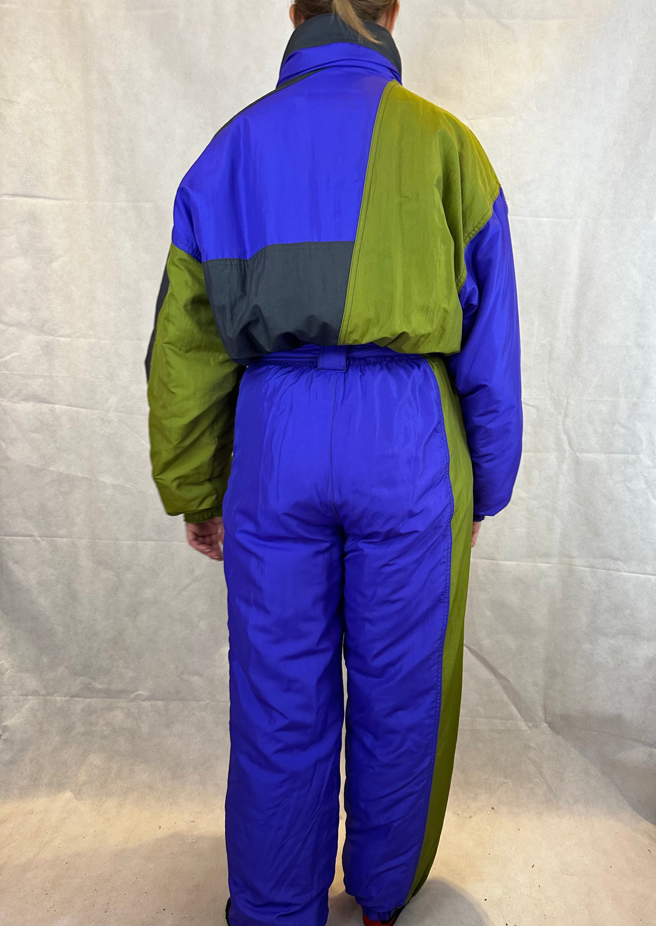 Vintage Skioverall in lila/grün i S/M