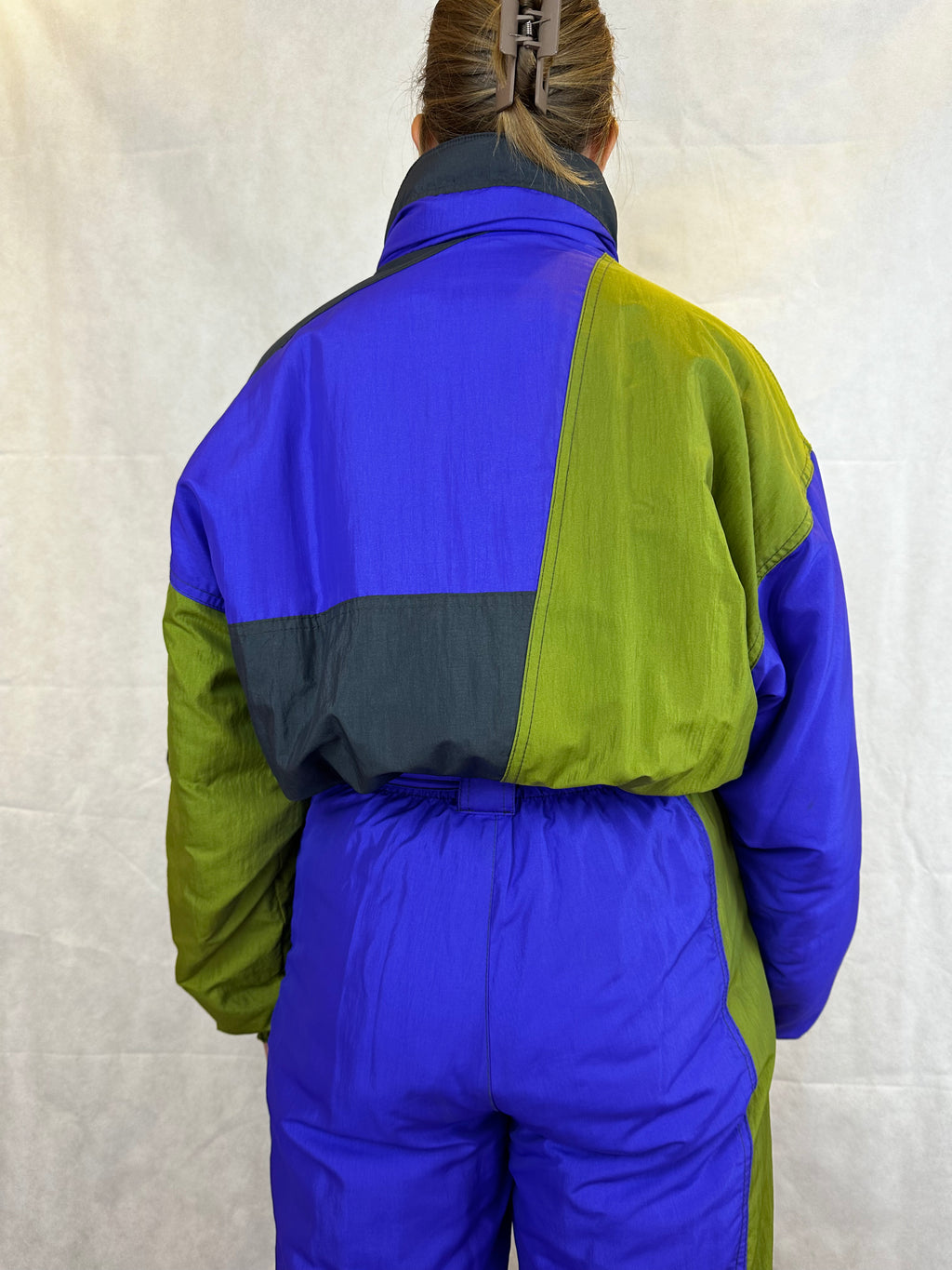 Vintage Skioverall in lila/grün i S/M