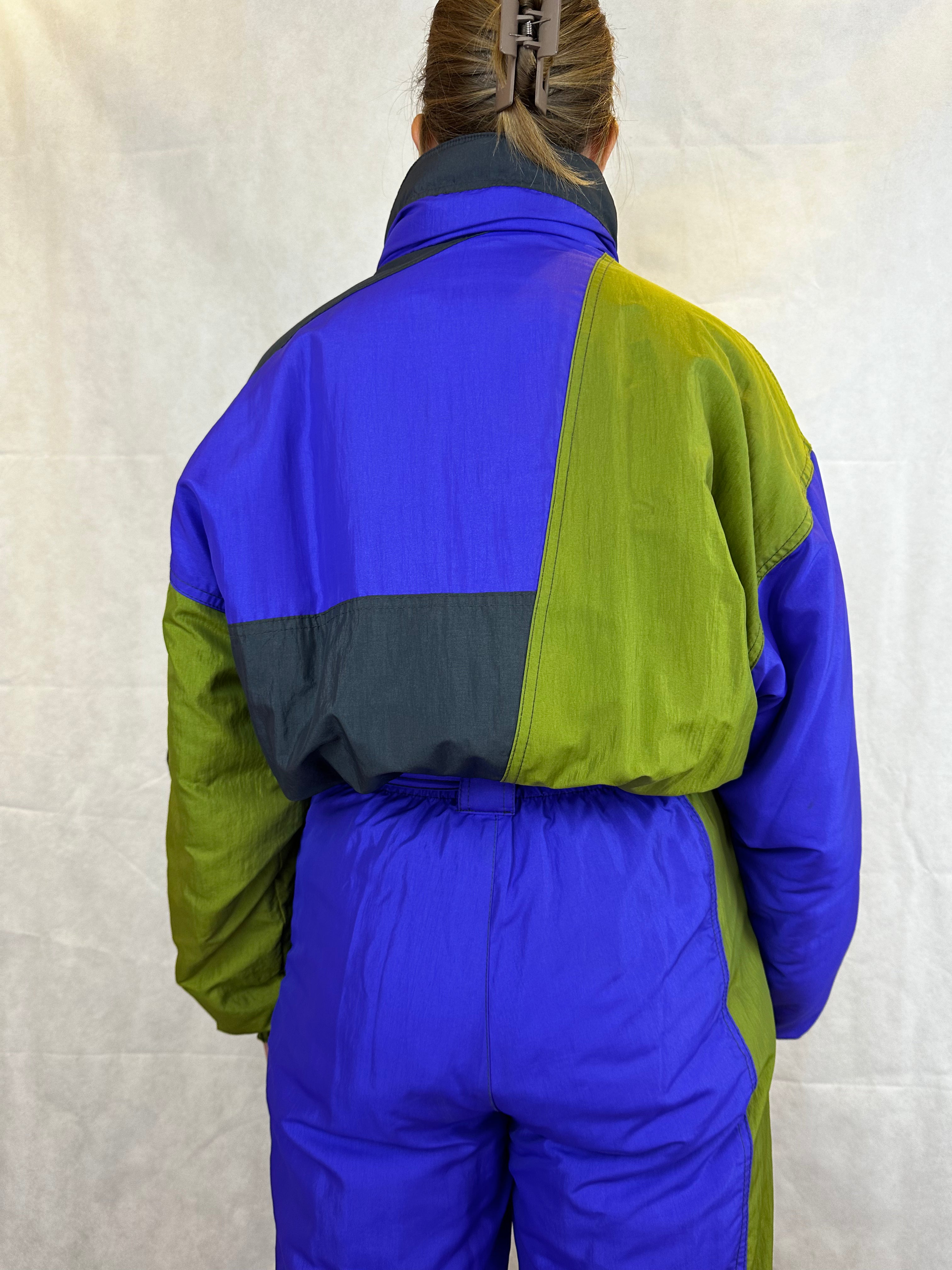 Vintage Skioverall in lila/grün i S/M