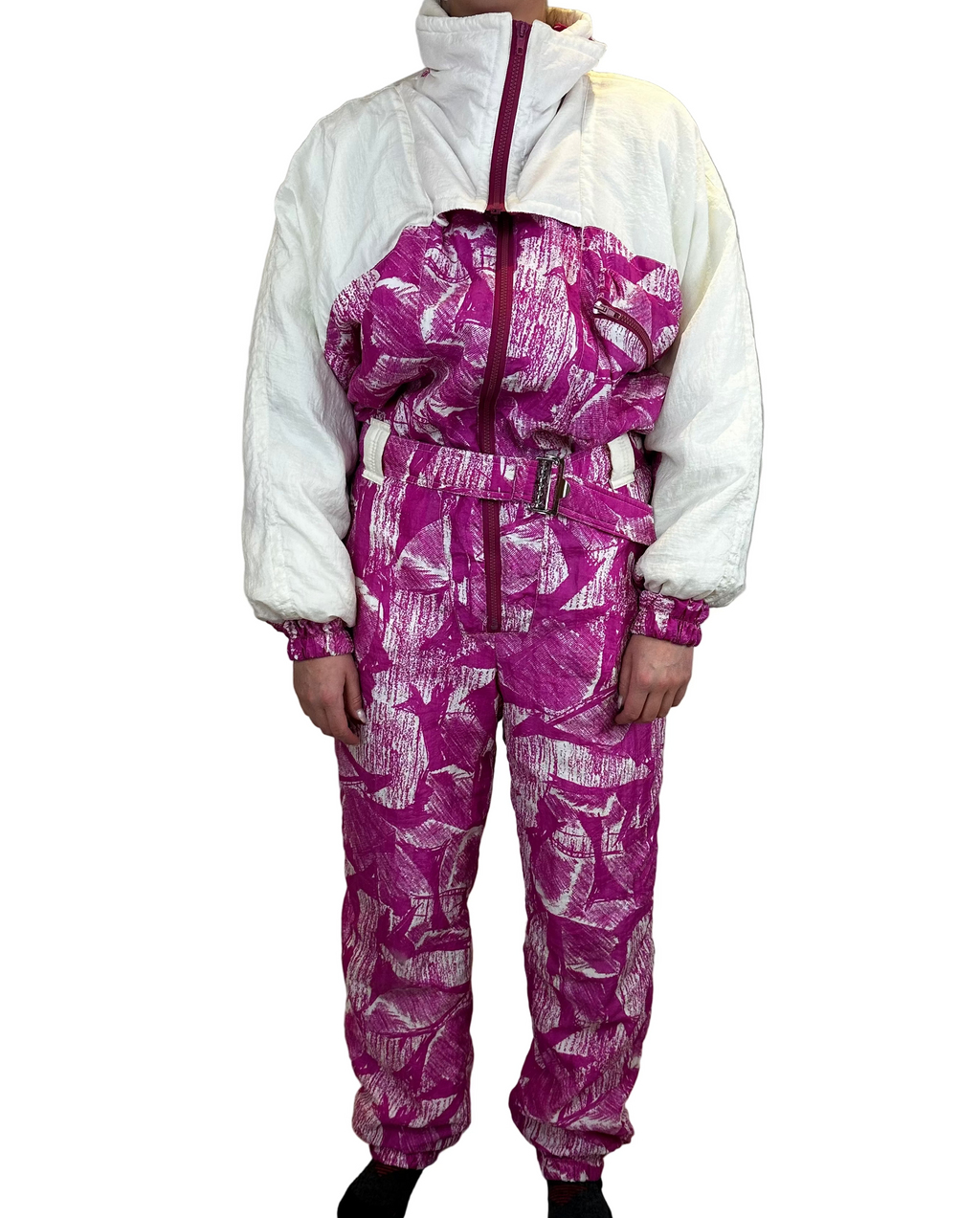 Vintage Skioverall in rosa/weiss in M Size 48