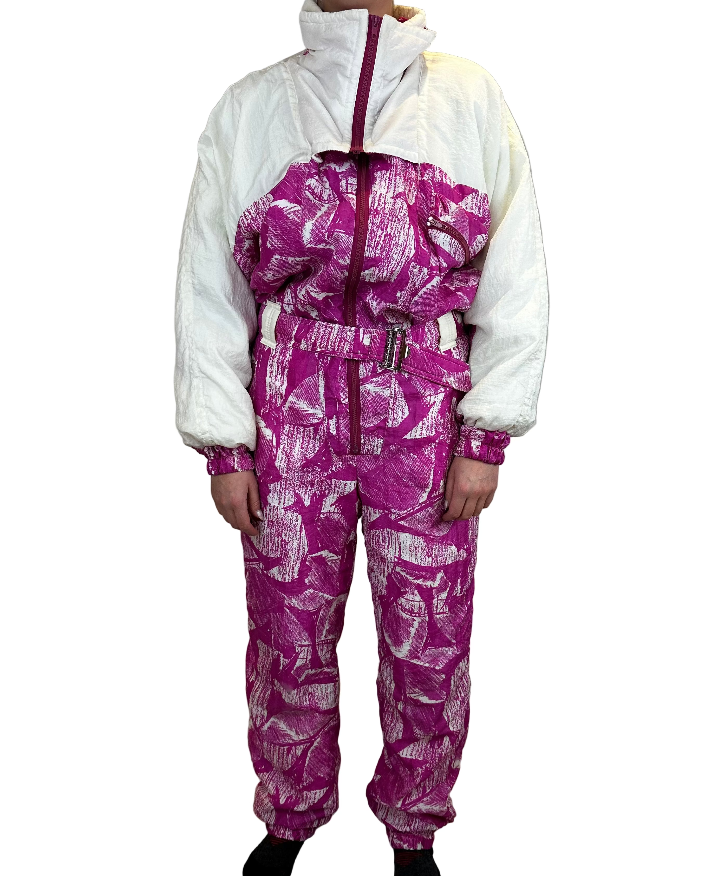 Vintage Skioverall in rosa/weiss in M Size 48