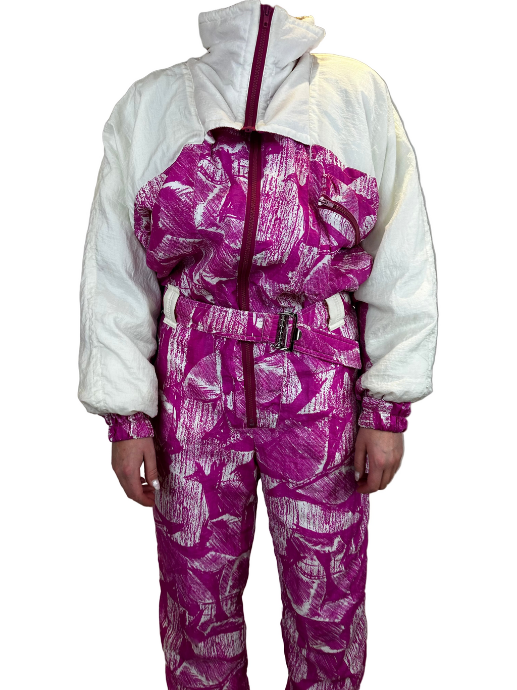 Vintage Skioverall in rosa/weiss in M Size 48