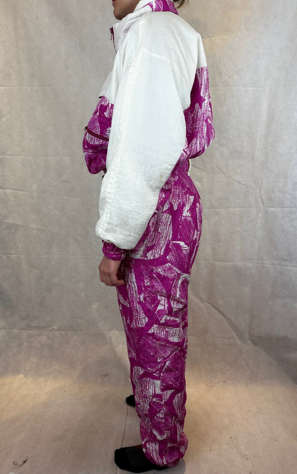 Vintage Skioverall in rosa/weiss in M Size 48