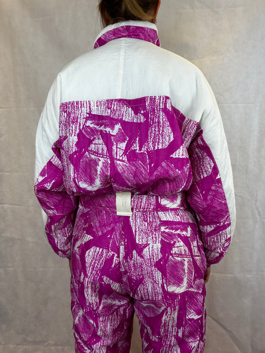 Vintage Skioverall in rosa/weiss in M Size 48